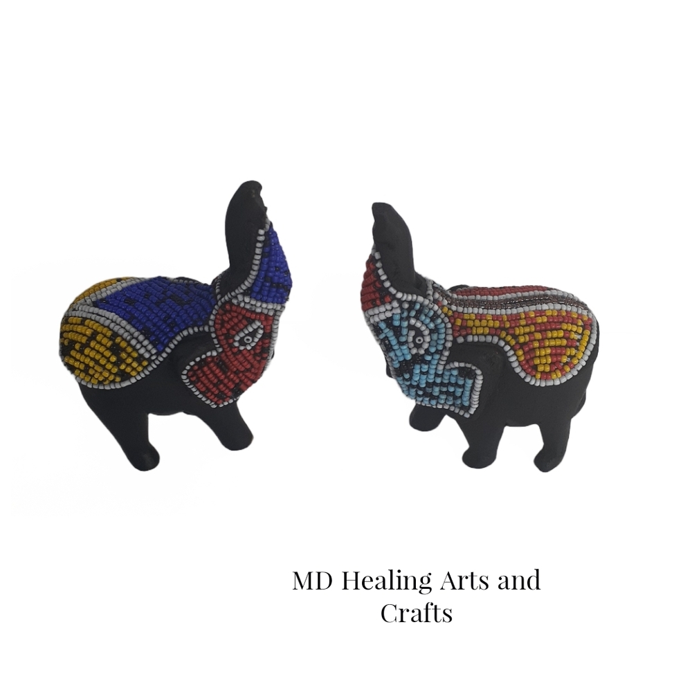 Colorful Beaded Elephant Figurines